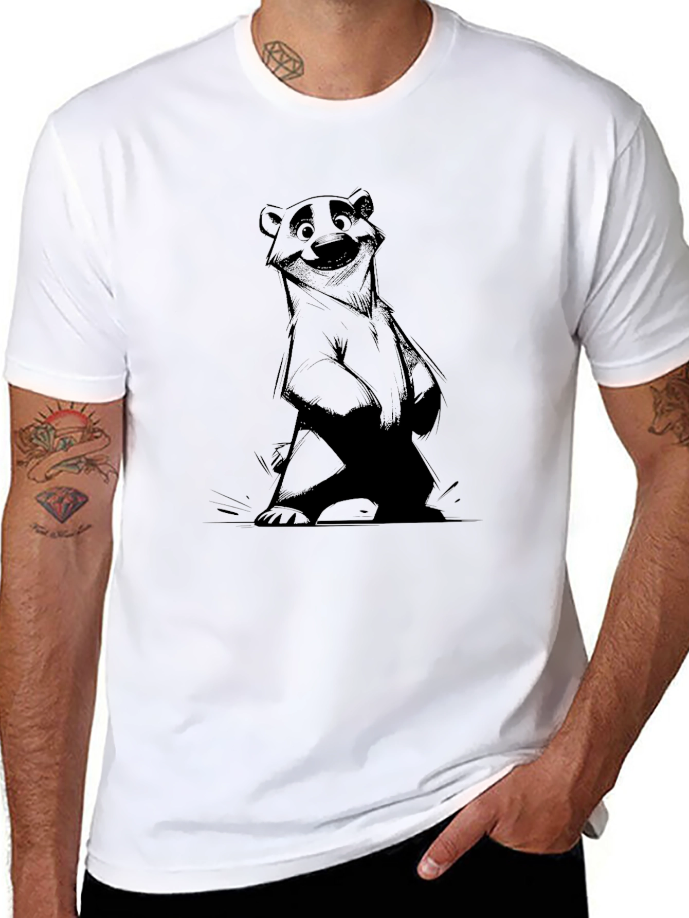 Bear Graphic Print Black T-Shirt