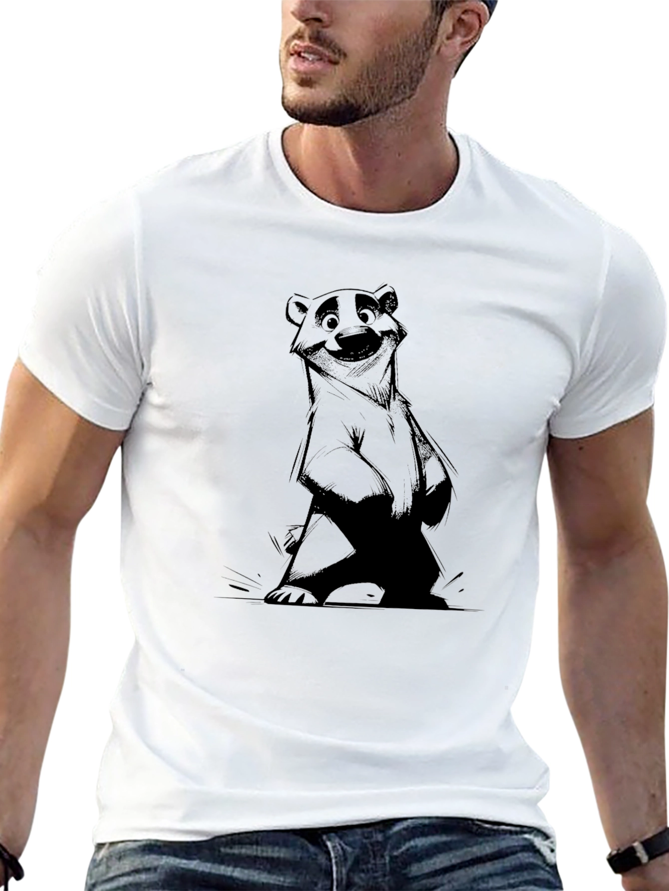 Bear Graphic Print Black T-Shirt