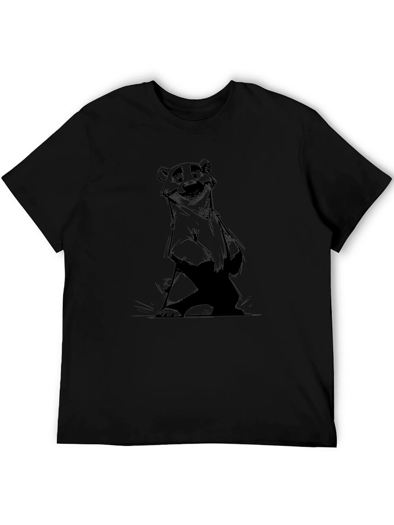 Bear Graphic Print Black T-Shirt