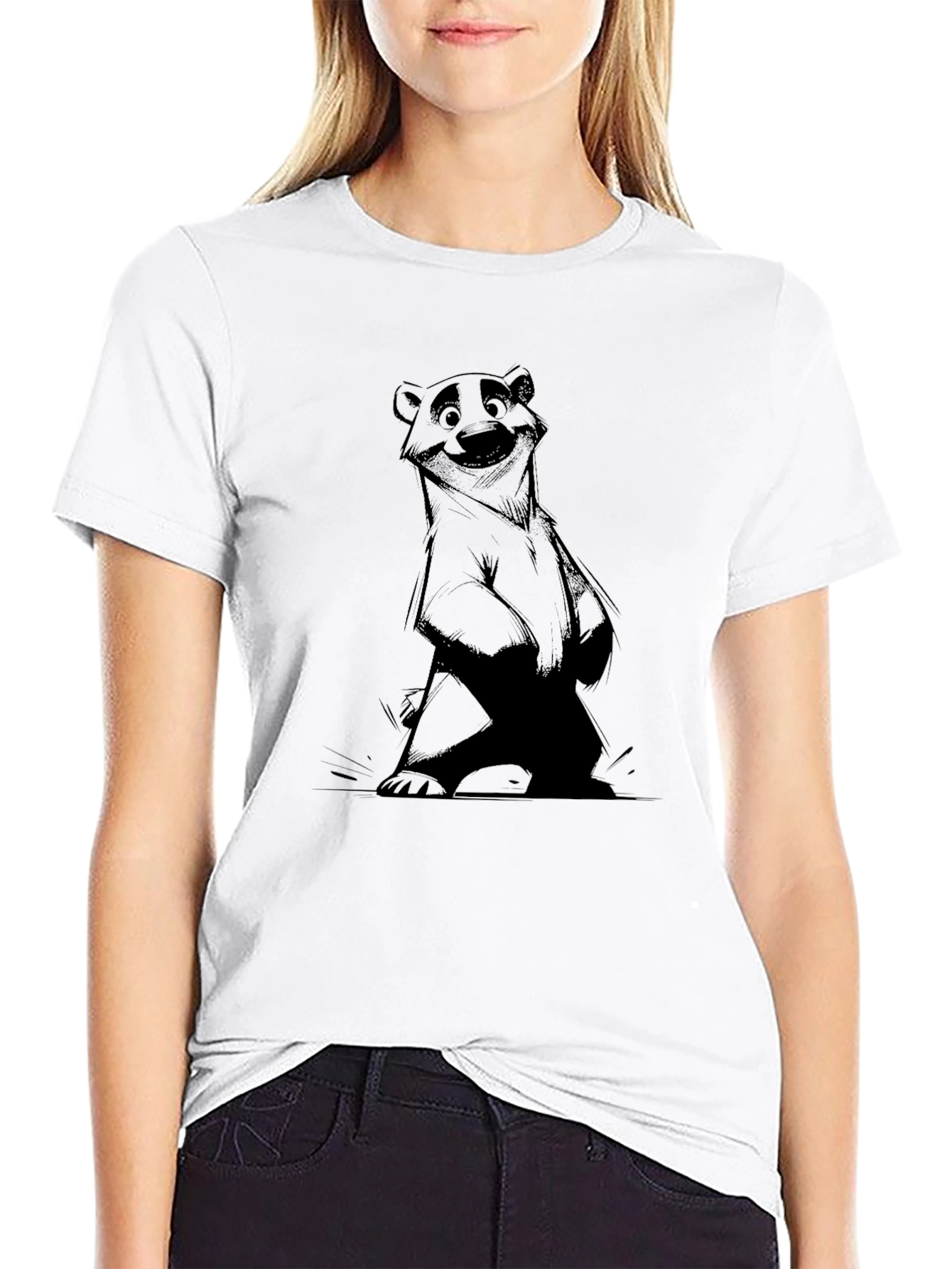 Bear Graphic Print Black T-Shirt
