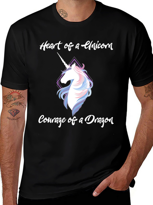 Heart of Unicorn Courage of Dragon Black T-Shirt