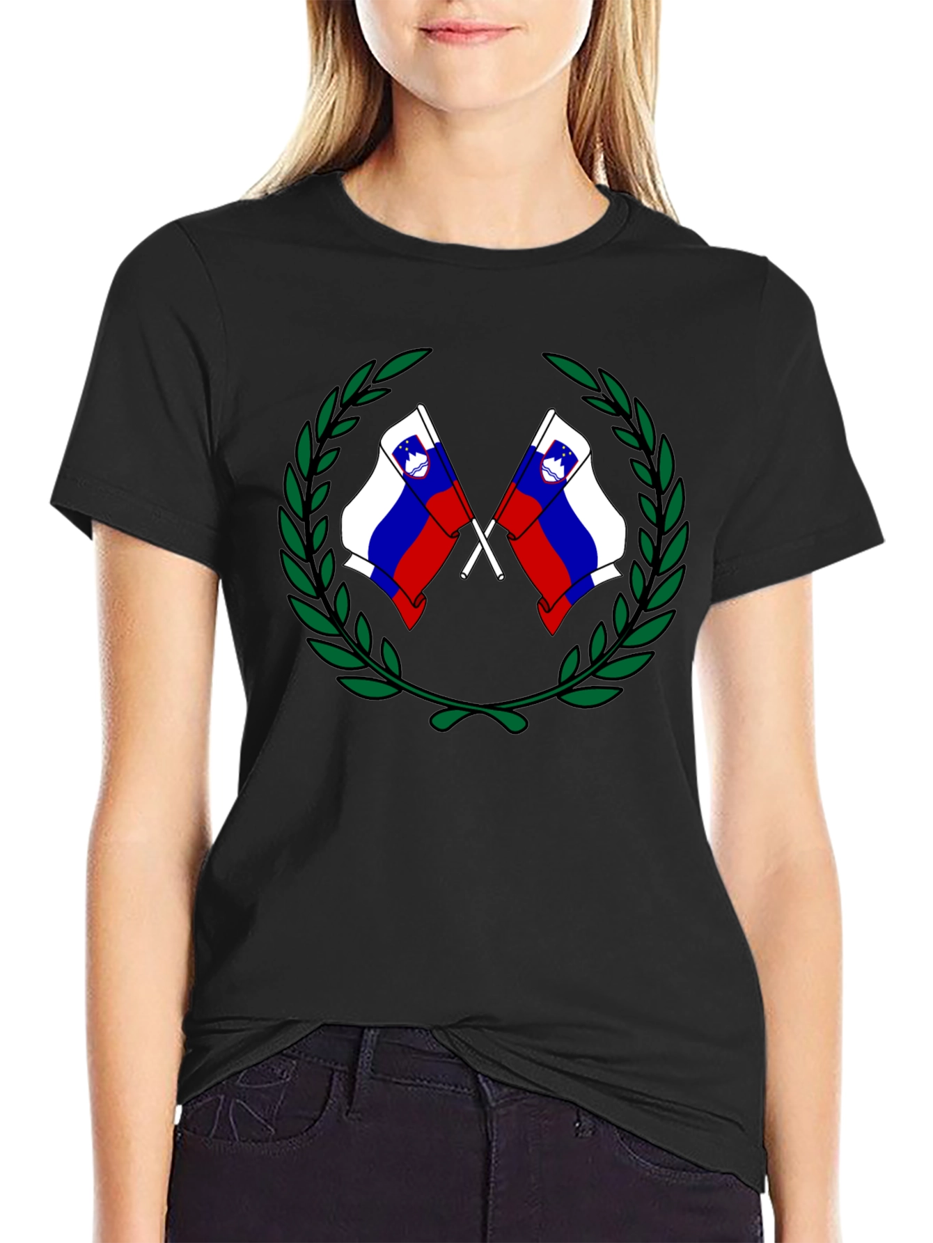 Slovenian Flag Wreath Black T-Shirt