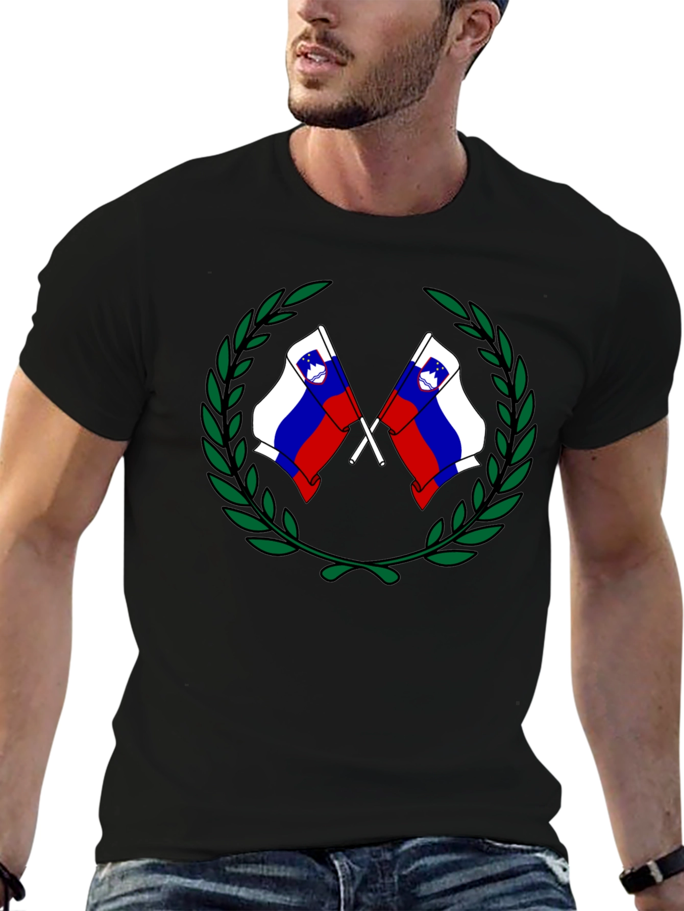Slovenian Flag Wreath Black T-Shirt