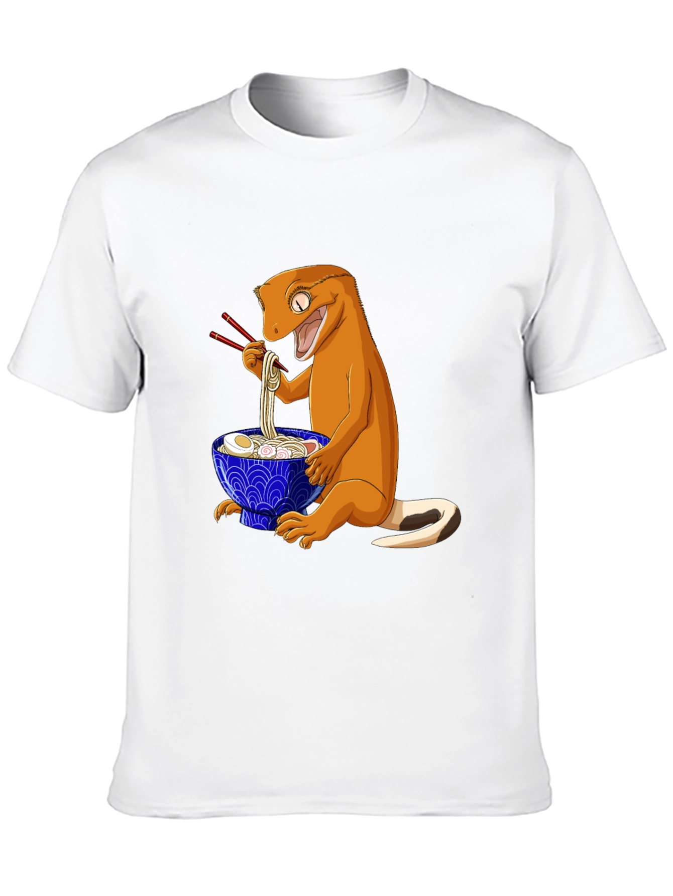Gecko Ramen T-Shirt: Cute Cartoon Lizard Eating Noodles