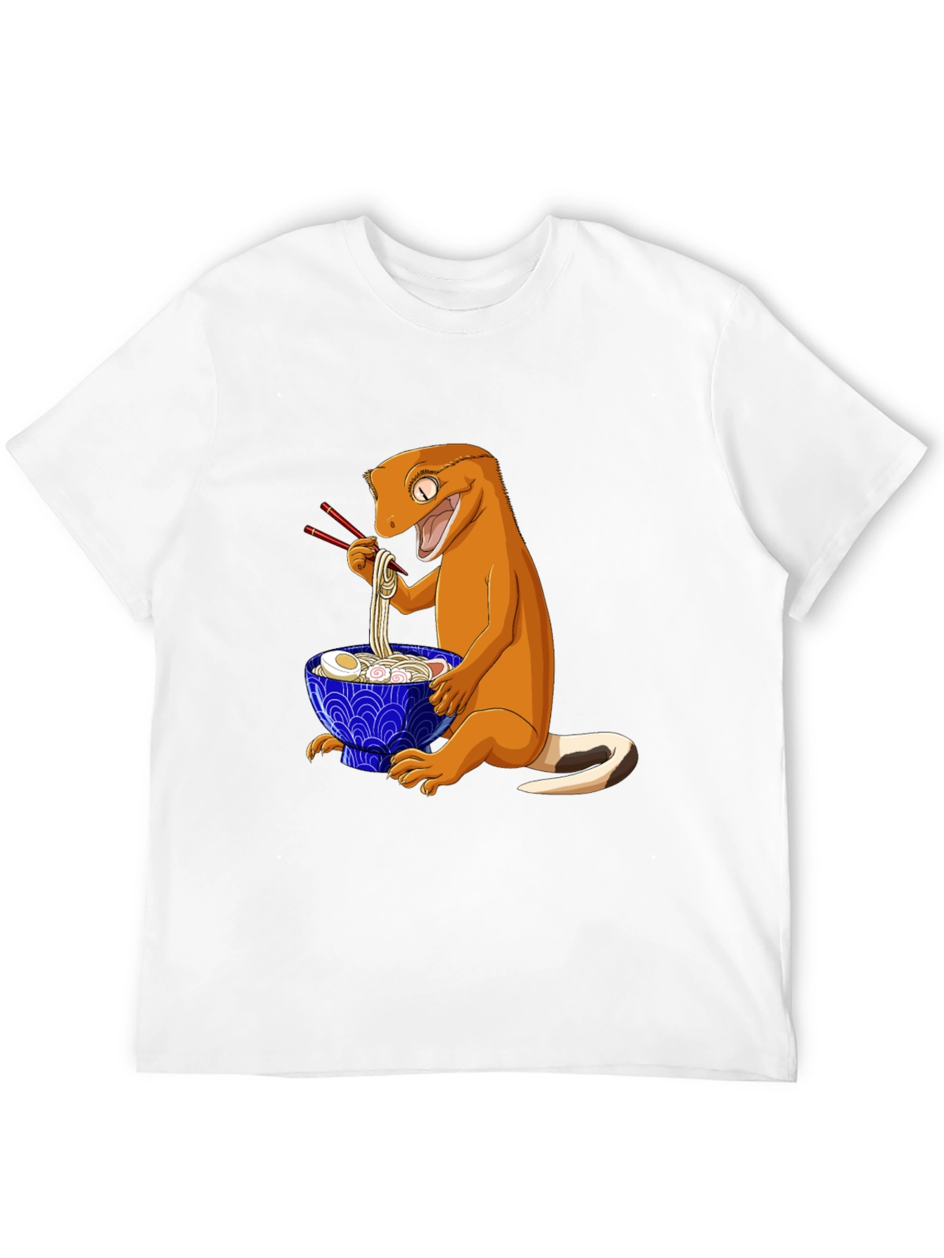 Gecko Ramen T-Shirt: Cute Cartoon Lizard Eating Noodles