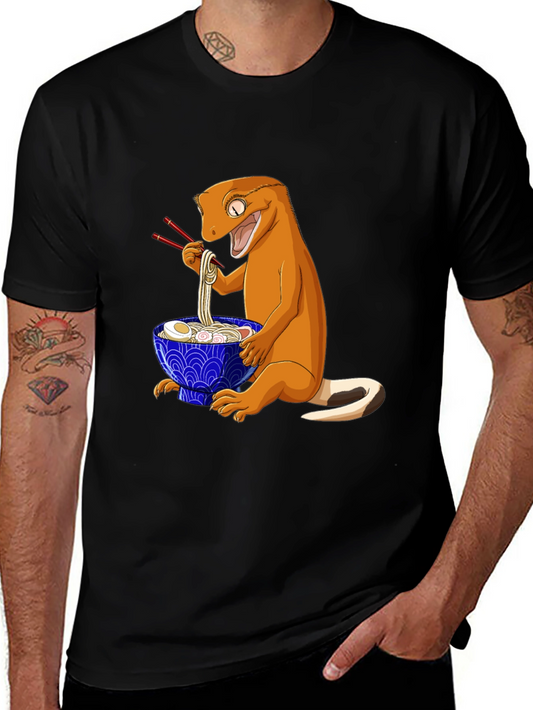 Gecko Ramen T-Shirt: Cute Cartoon Lizard Eating Noodles