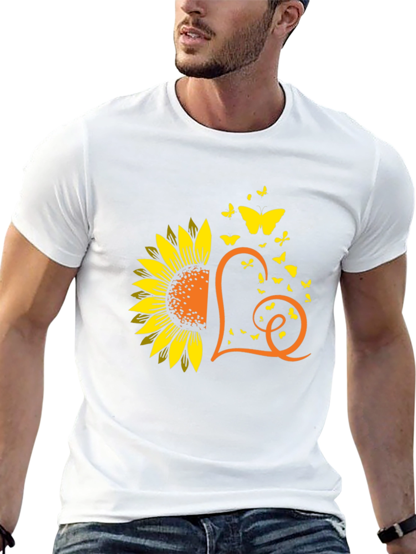 Sunflower Heart Butterfly Graphic Tee - Black