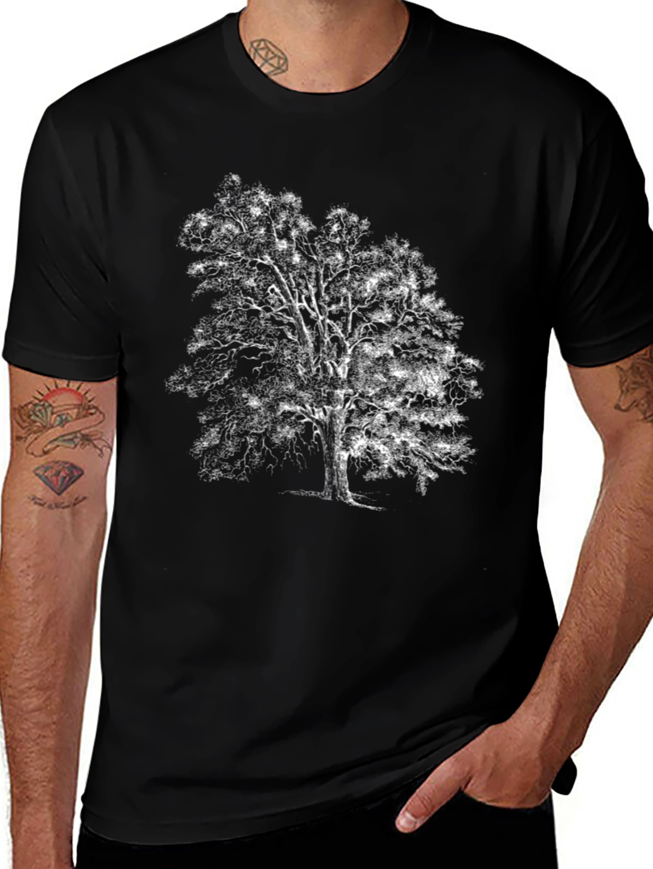 Black T-Shirt with Tree Print