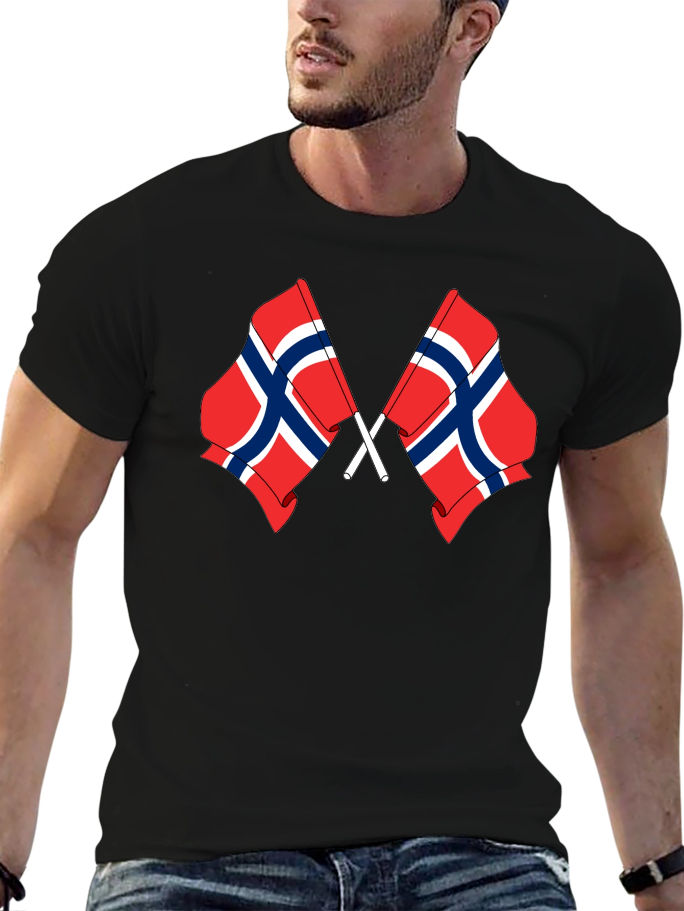 Norway Flag Graphic Black T-Shirt