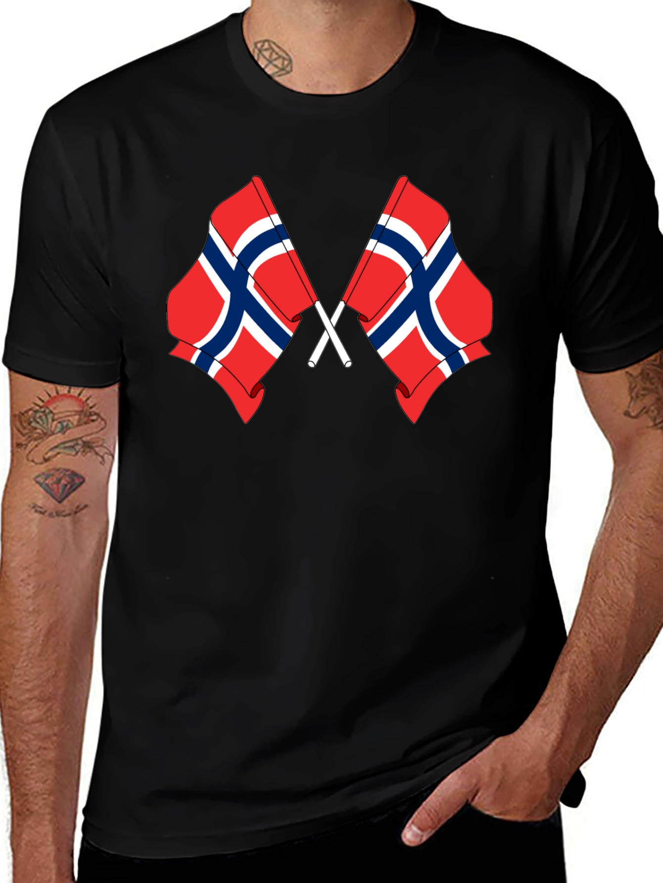 Norway Flag Graphic Black T-Shirt
