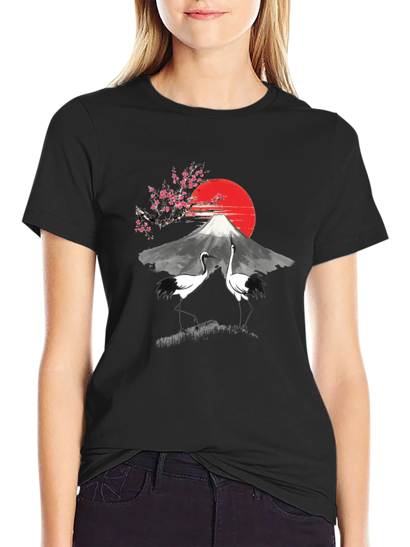 Mount Fuji Crane Graphic Tee