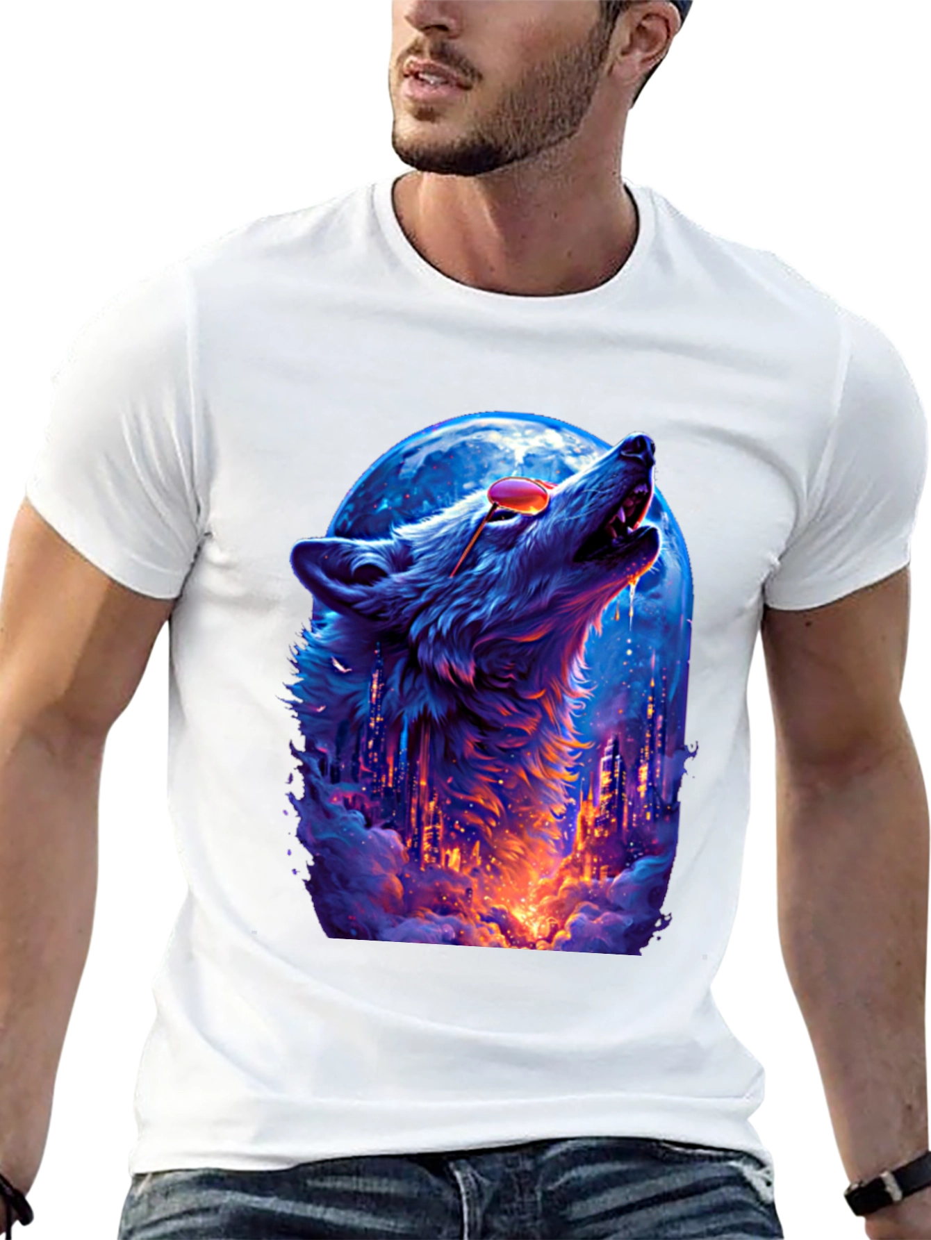 Wolf Howl Cityscape T-Shirt