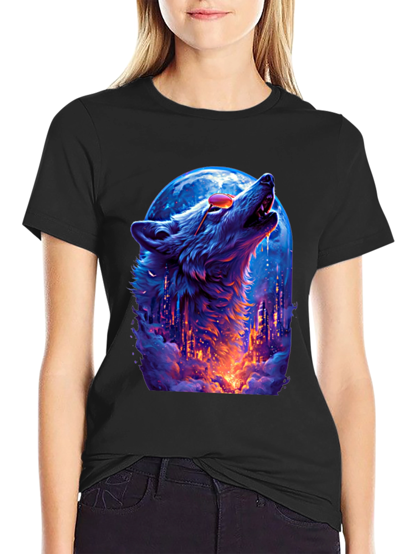Wolf Howl Cityscape T-Shirt