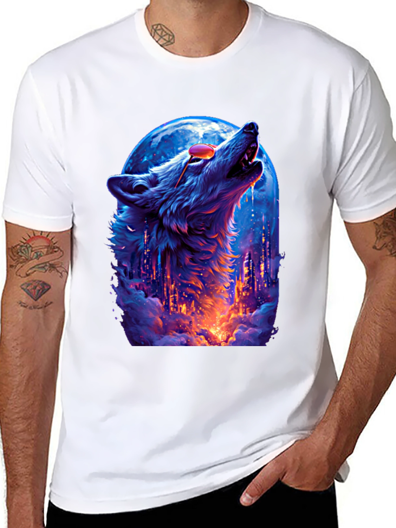 Wolf Howl Cityscape T-Shirt