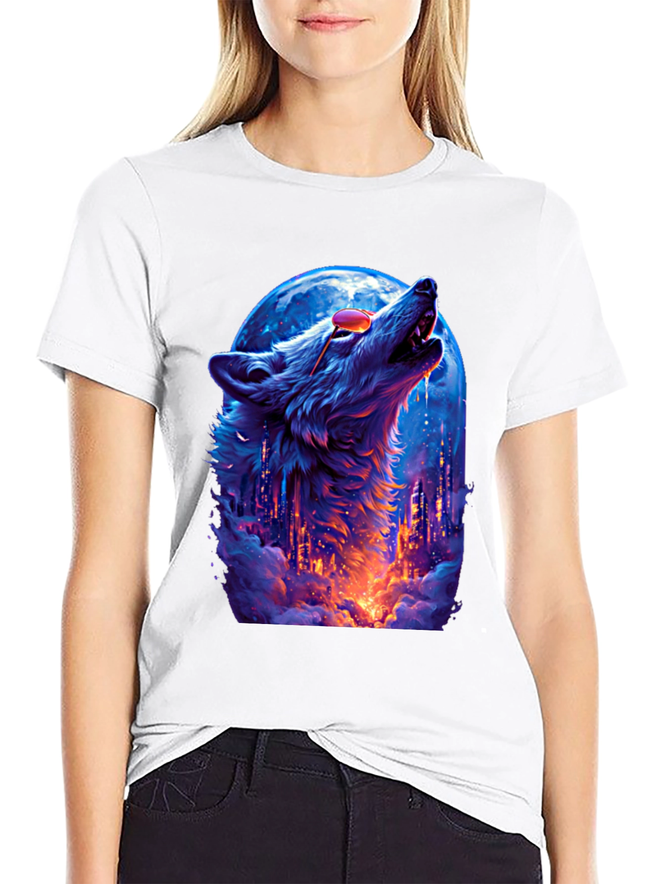 Wolf Howl Cityscape T-Shirt