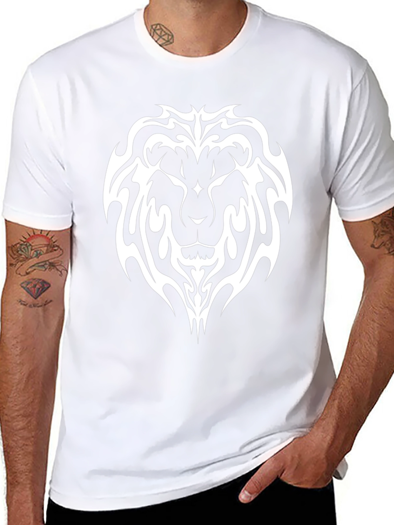 Lion Tribal Print Black T-Shirt