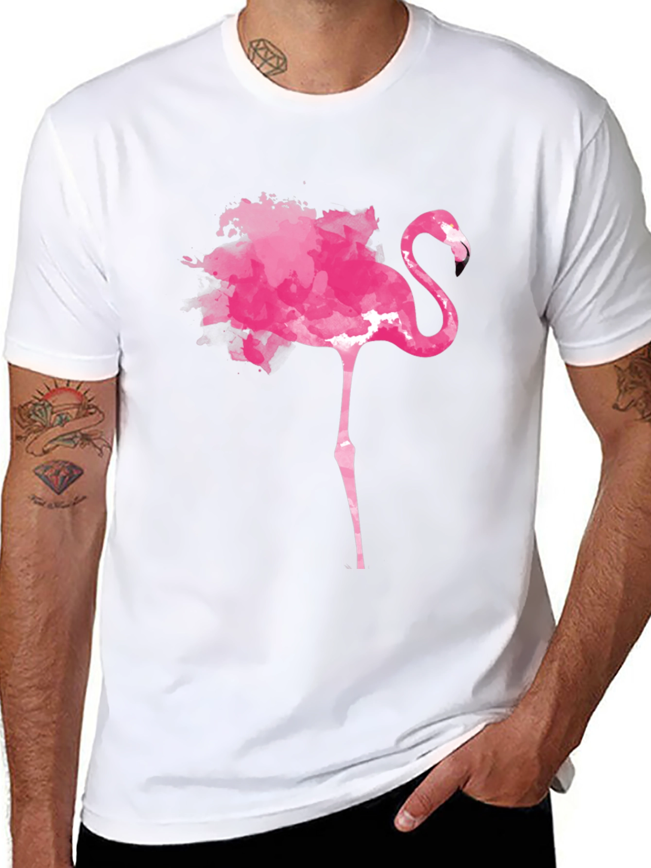 Pink Flamingo Graphic Tee - Trendy Mens Black T-Shirt