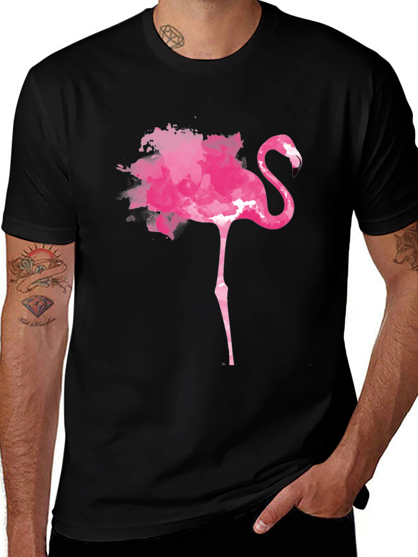 Pink Flamingo Graphic Tee - Trendy Mens Black T-Shirt
