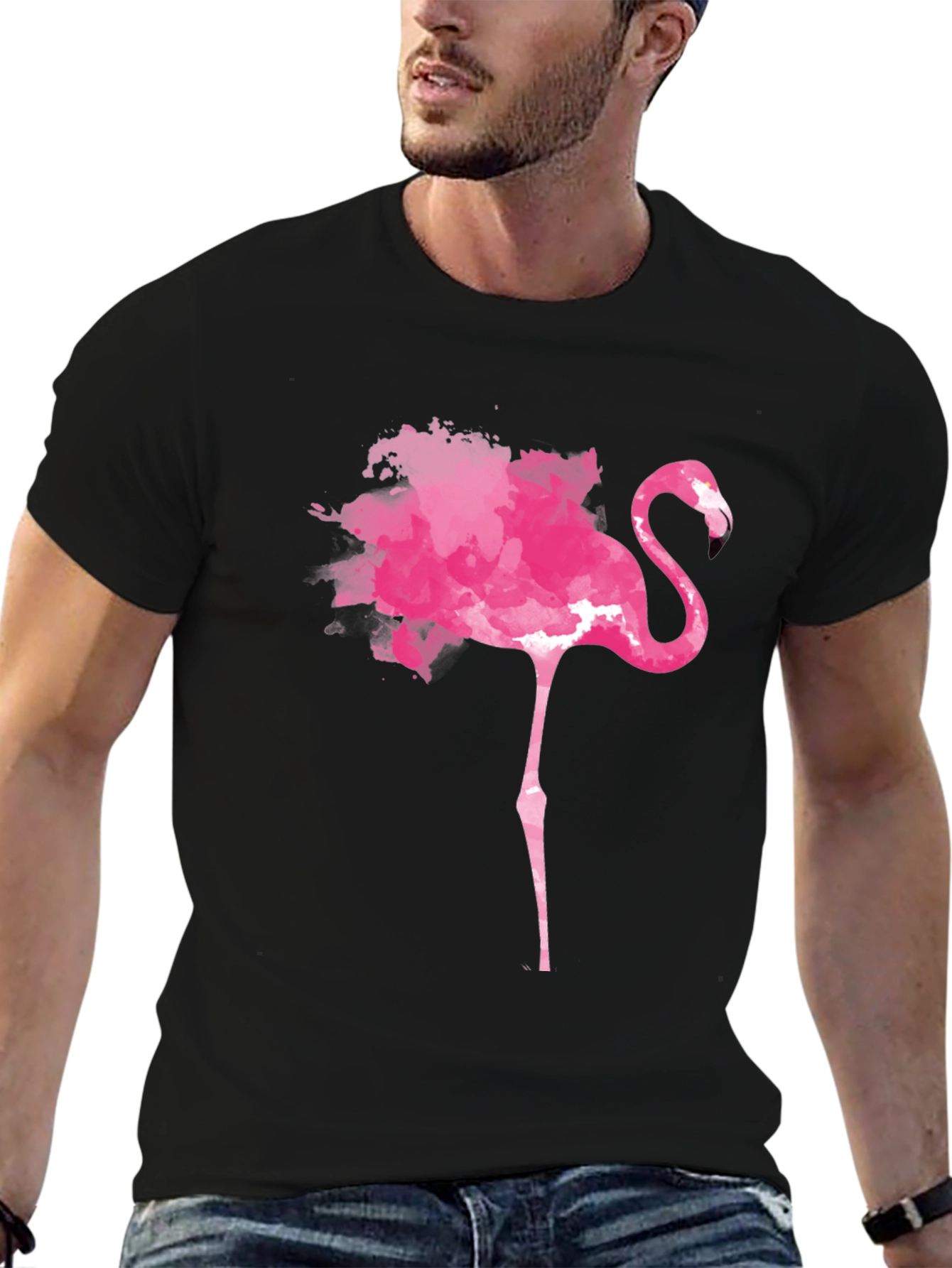 Pink Flamingo Graphic Tee - Trendy Mens Black T-Shirt