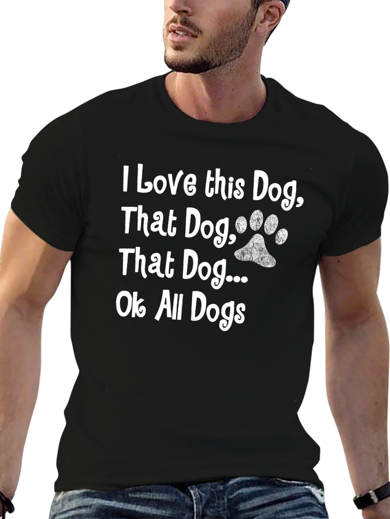 I Love All Dogs T-Shirt - Paw Print Graphic