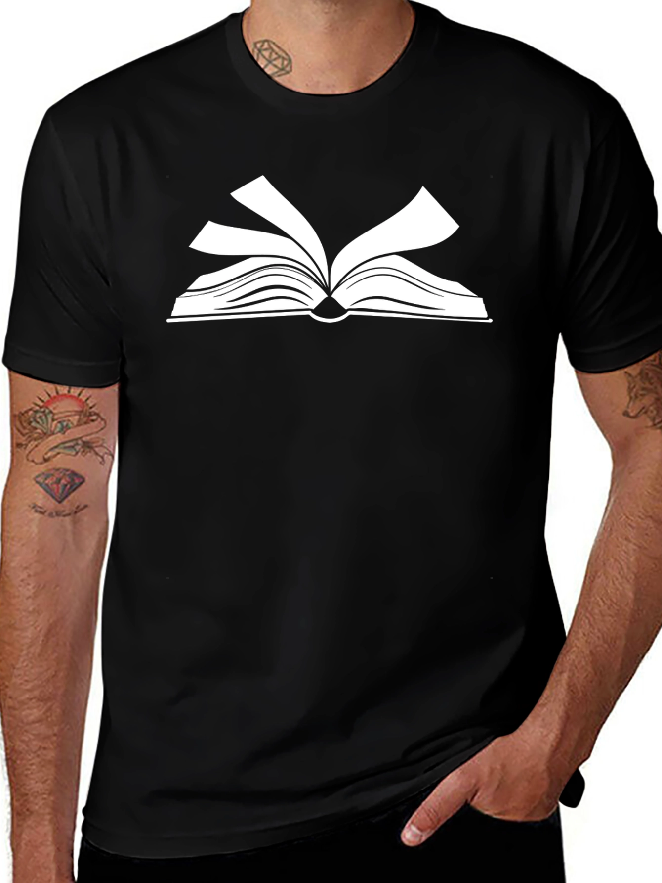 Open Book Graphic Tee - Black Cotton T-Shirt