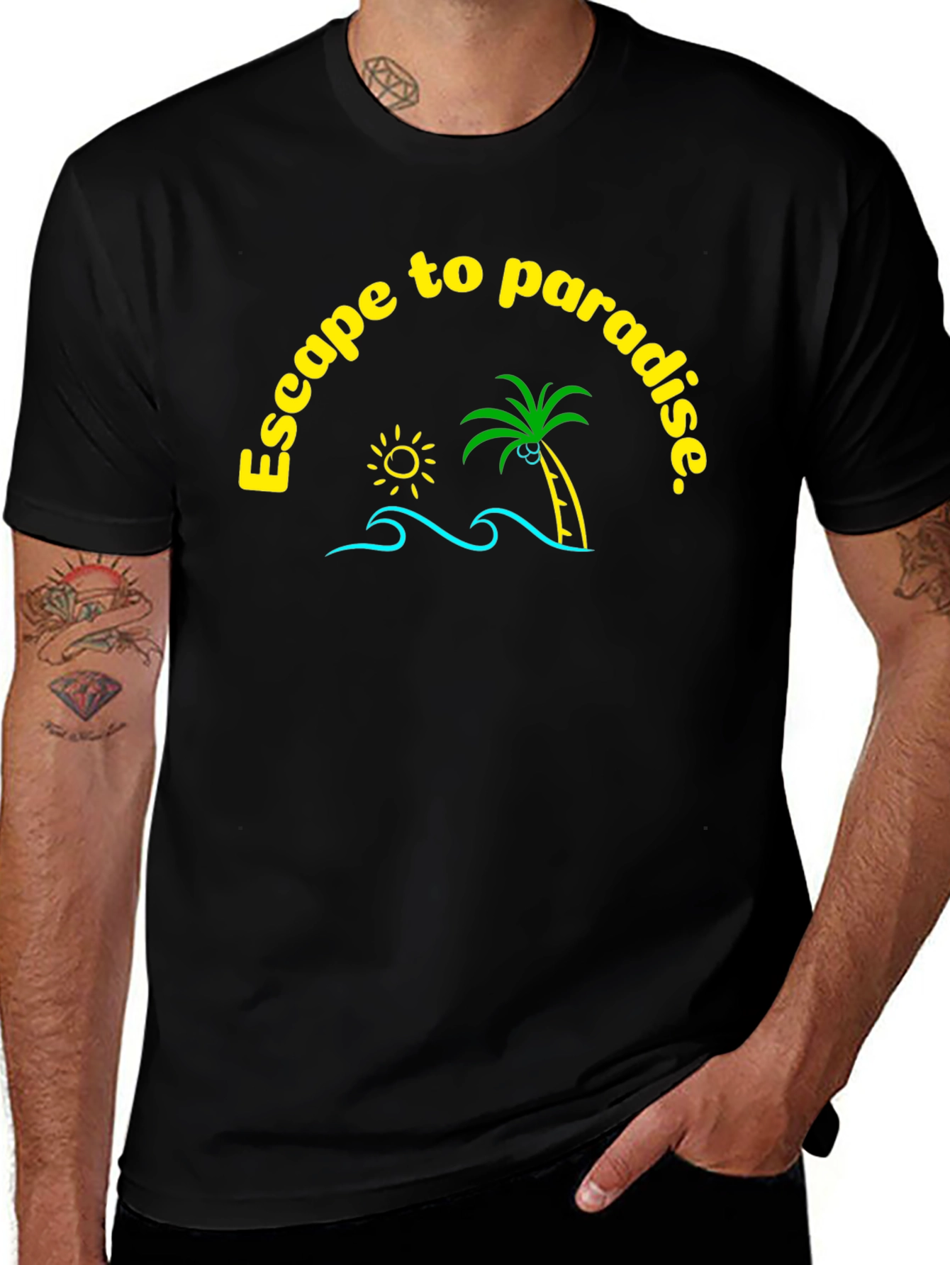 Escape to Paradise Graphic T-Shirt - Black
