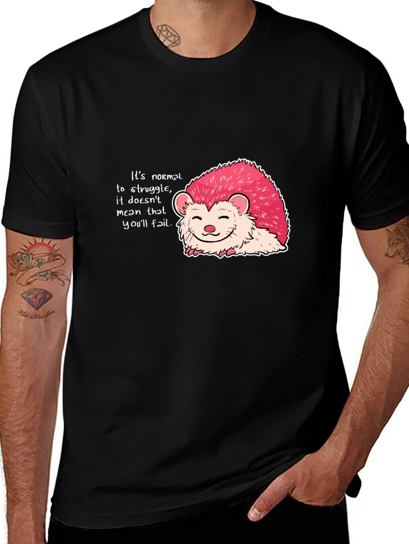 Motivational Hedgehog Graphic Tee - Black