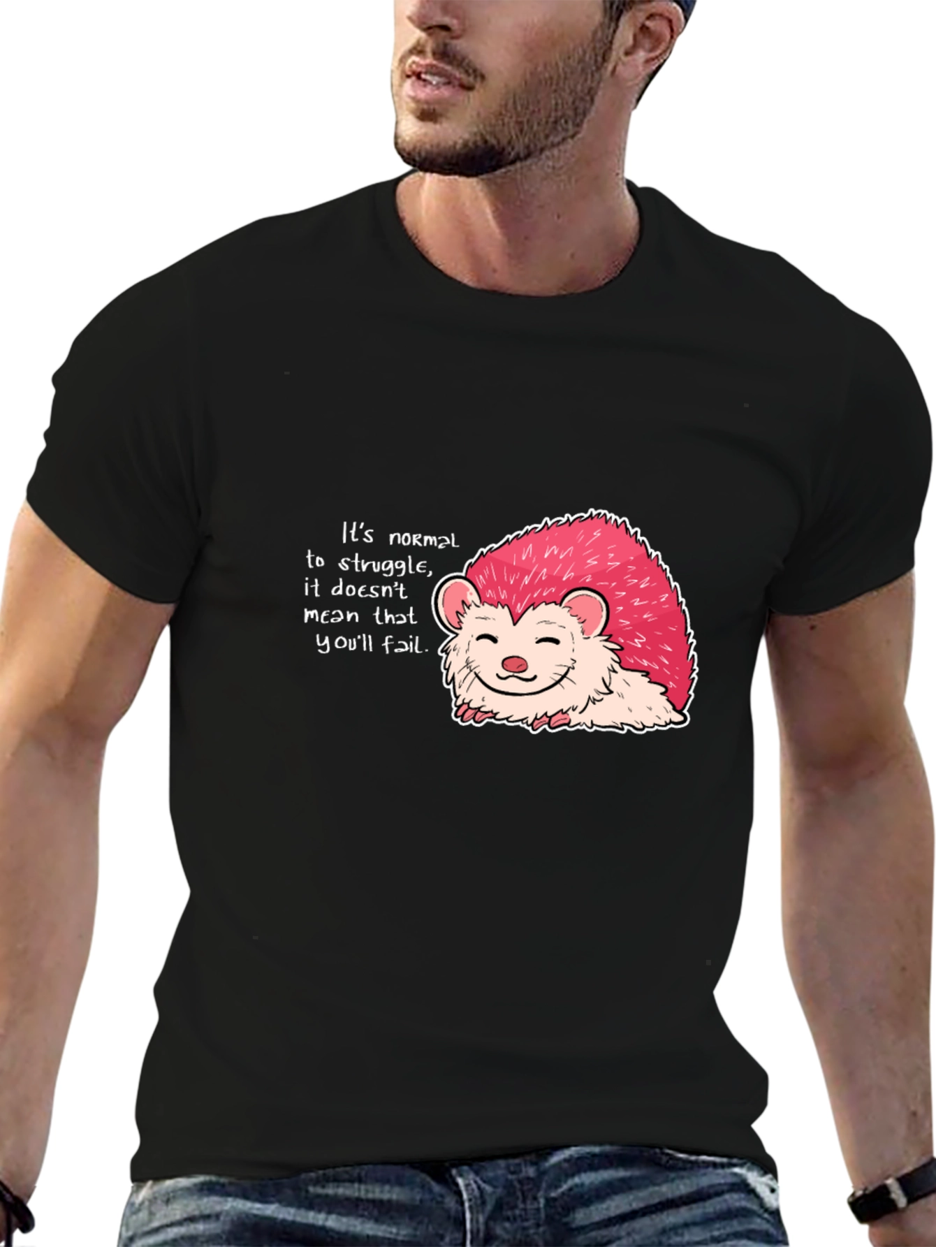 Motivational Hedgehog Graphic Tee - Black