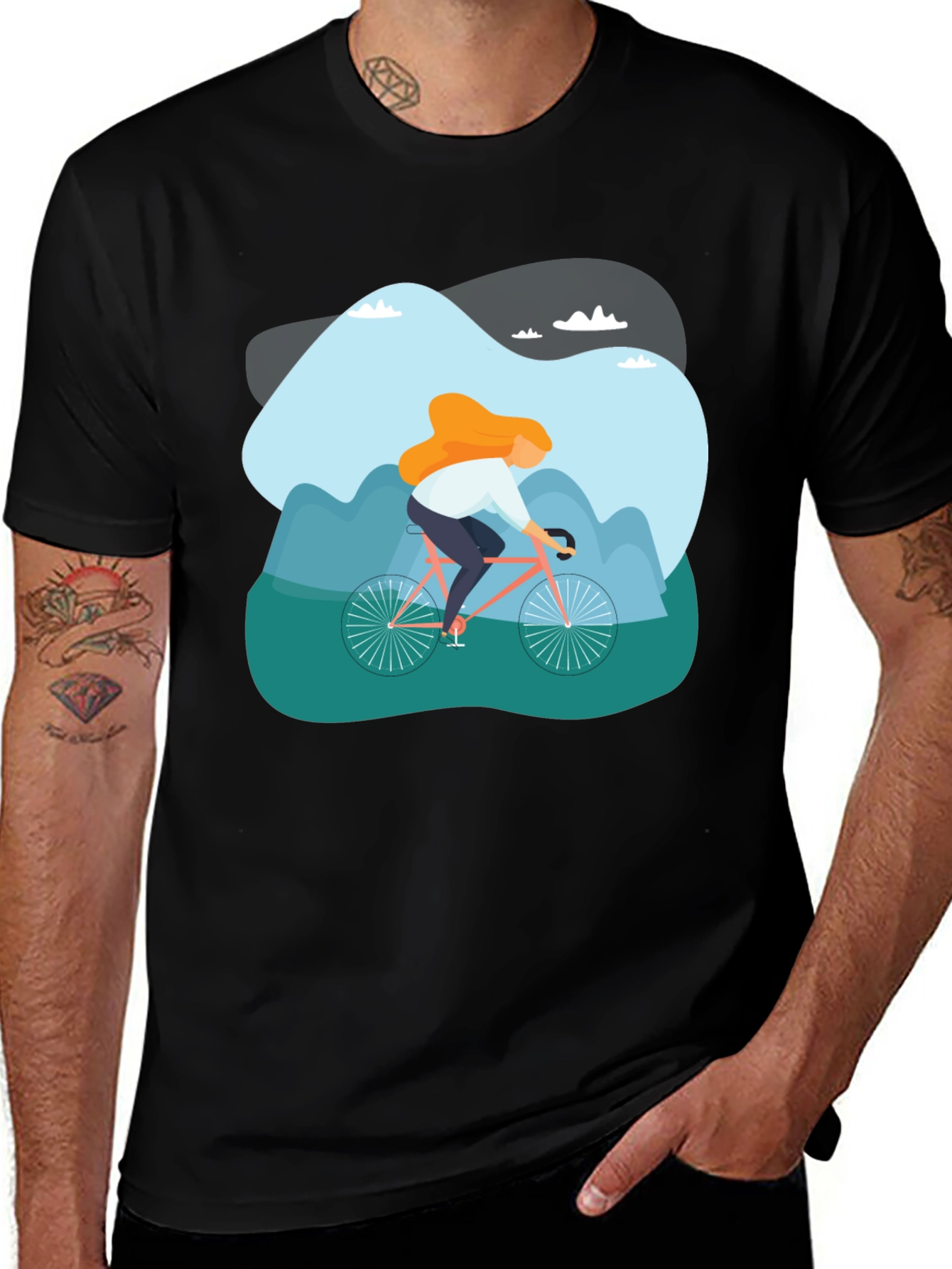 Cycling Adventure Graphic Tee - Black Cotton T-Shirt