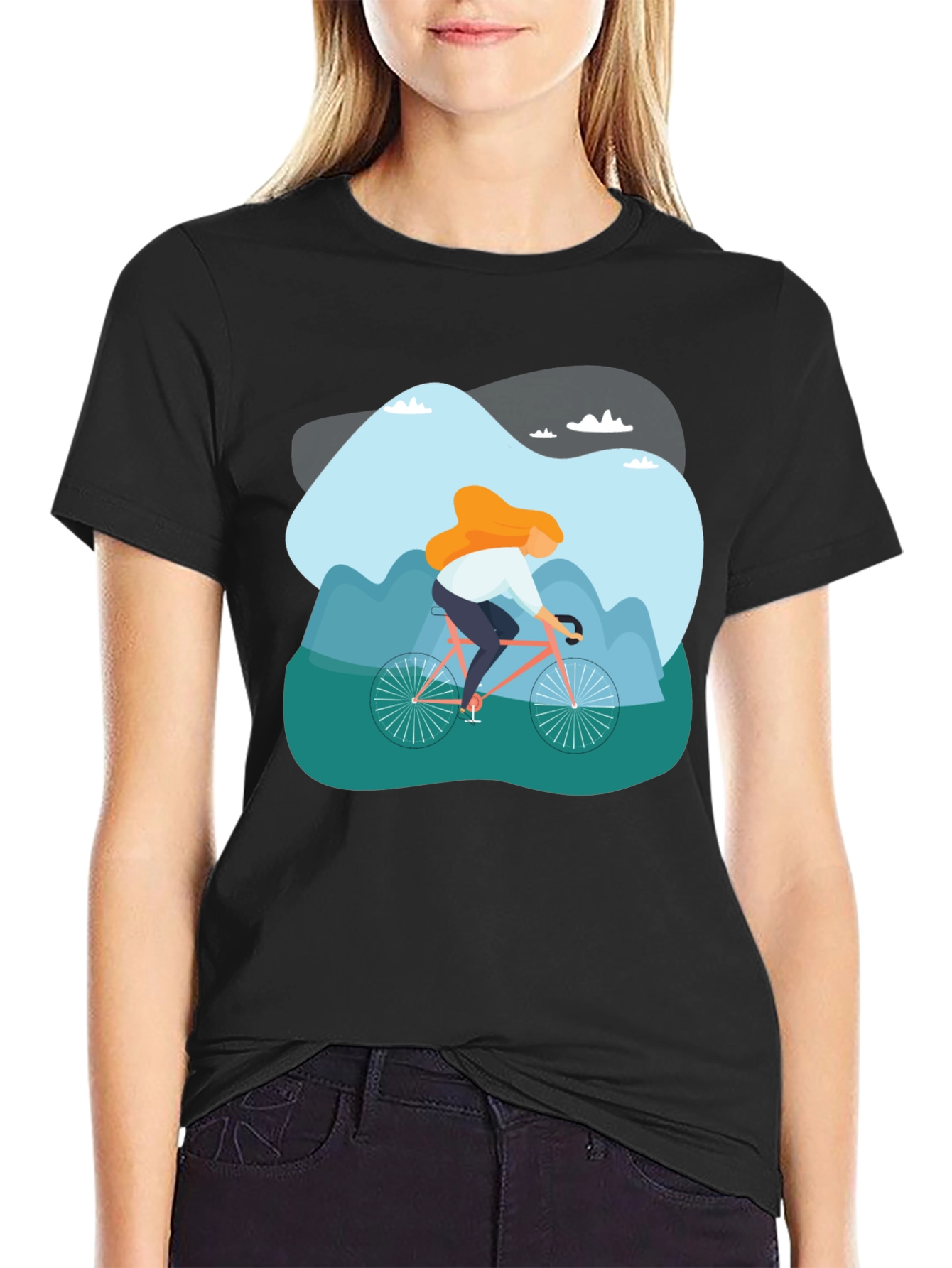Cycling Adventure Graphic Tee - Black Cotton T-Shirt