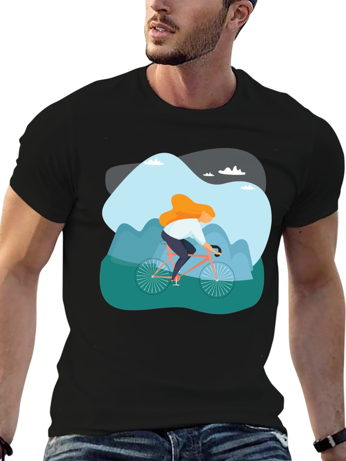 Cycling Adventure Graphic Tee - Black Cotton T-Shirt
