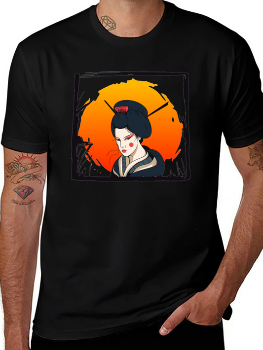 Geisha Graphic Print Black T-Shirt