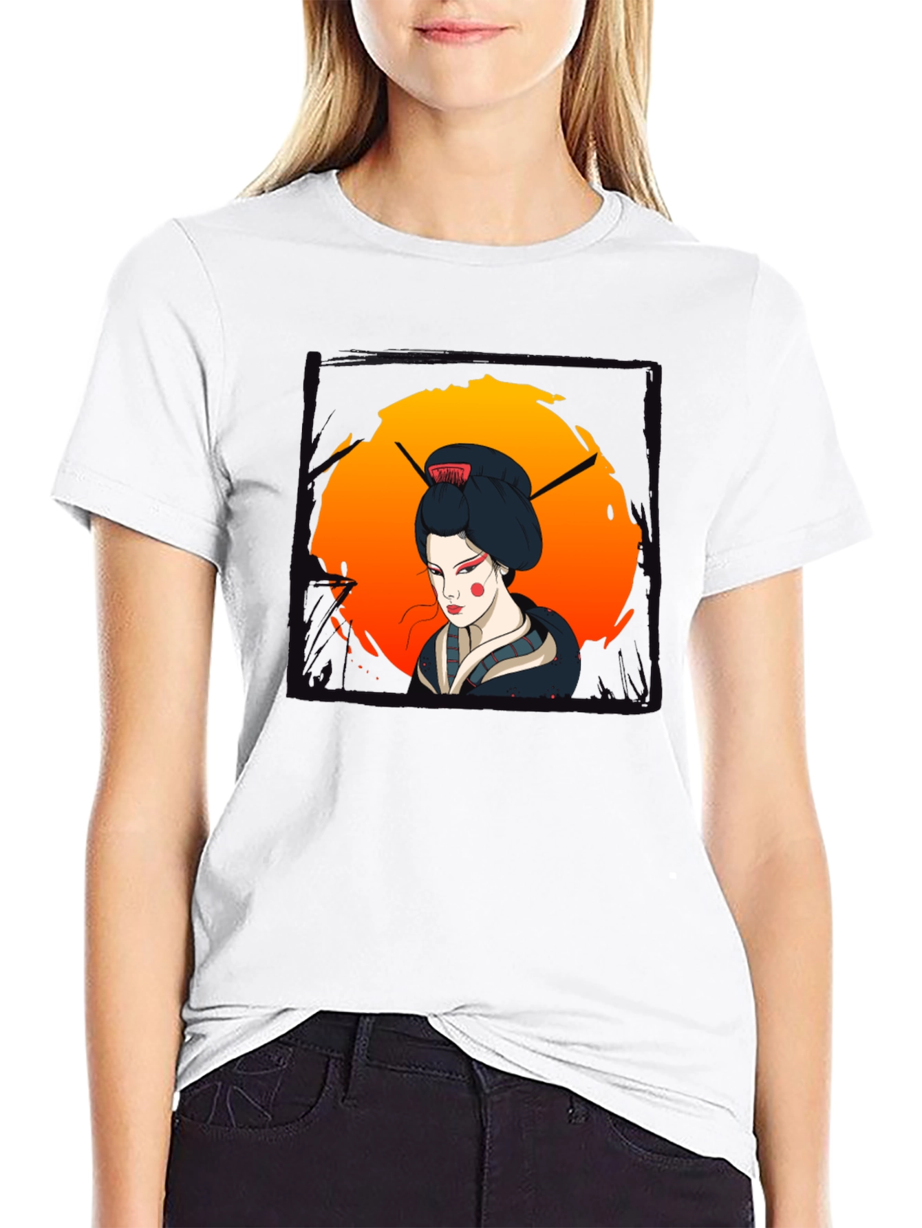 Geisha Graphic Print Black T-Shirt