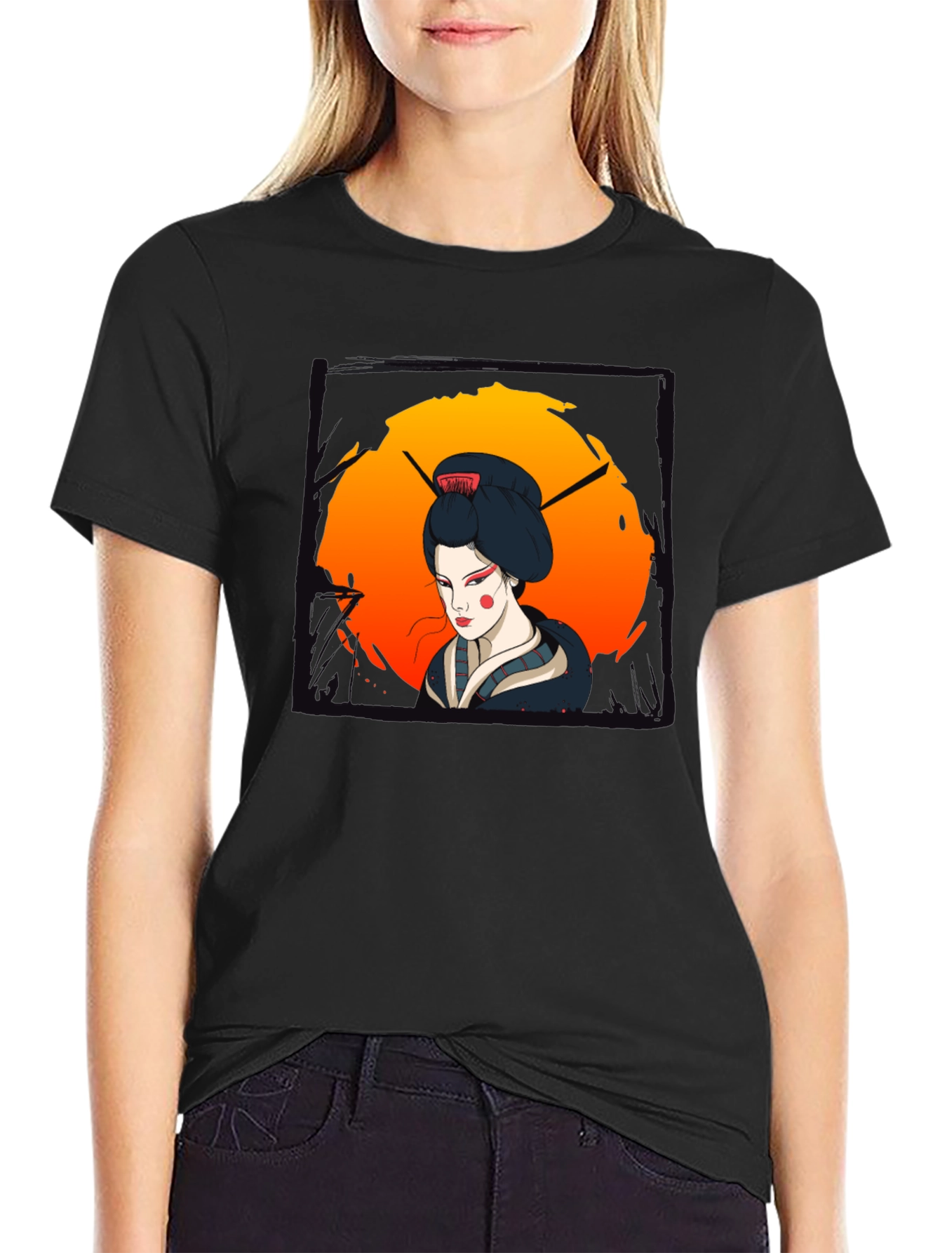 Geisha Graphic Print Black T-Shirt