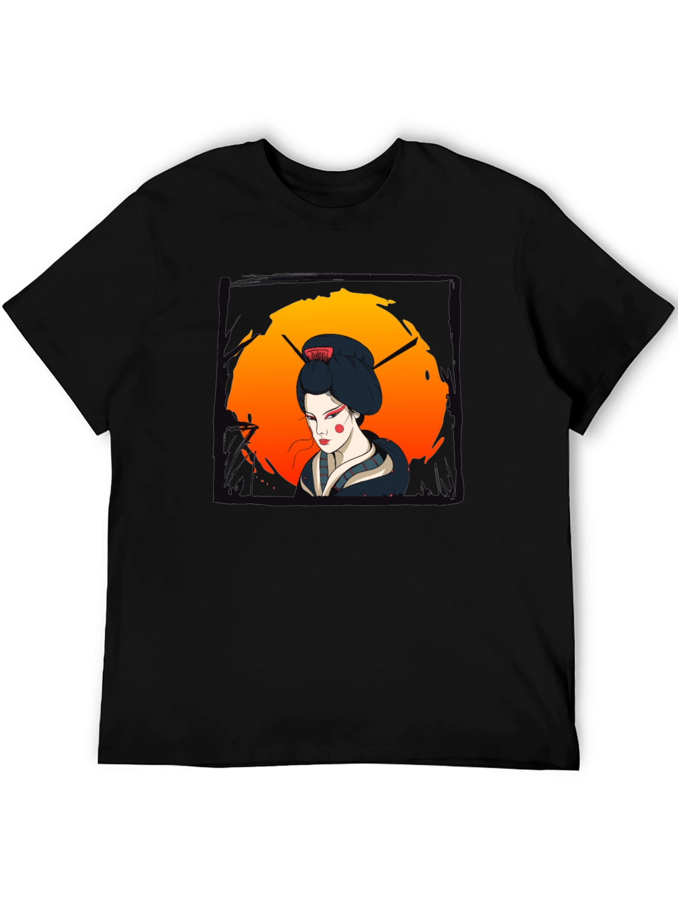 Geisha Graphic Print Black T-Shirt
