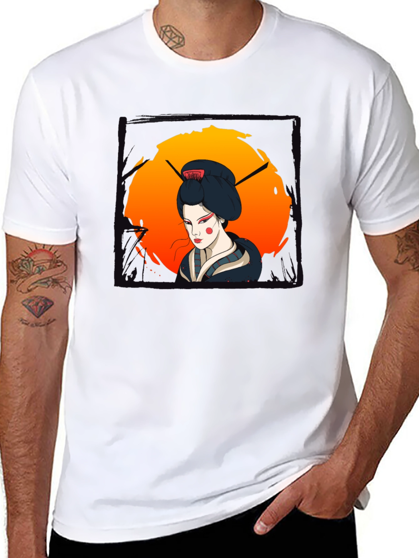 Geisha Graphic Print Black T-Shirt