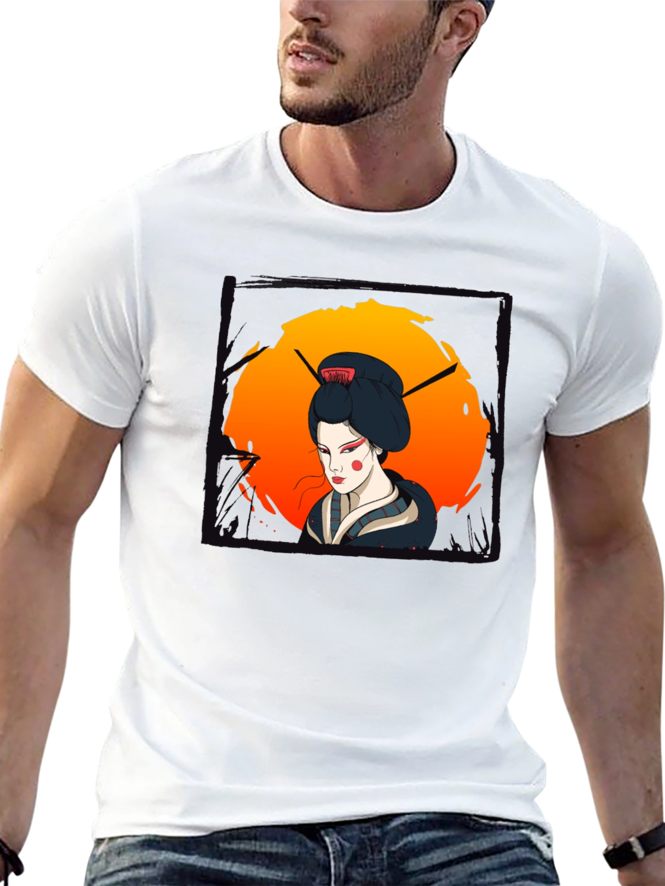 Geisha Graphic Print Black T-Shirt