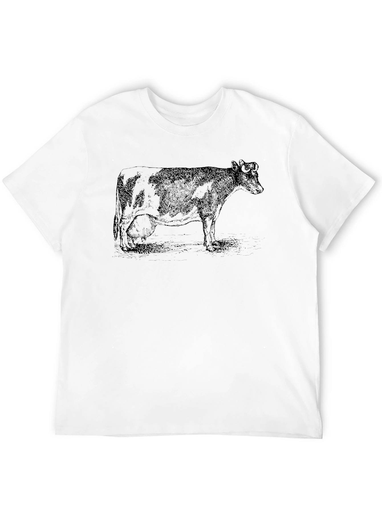 Black T-Shirt with Cow Graphic Print