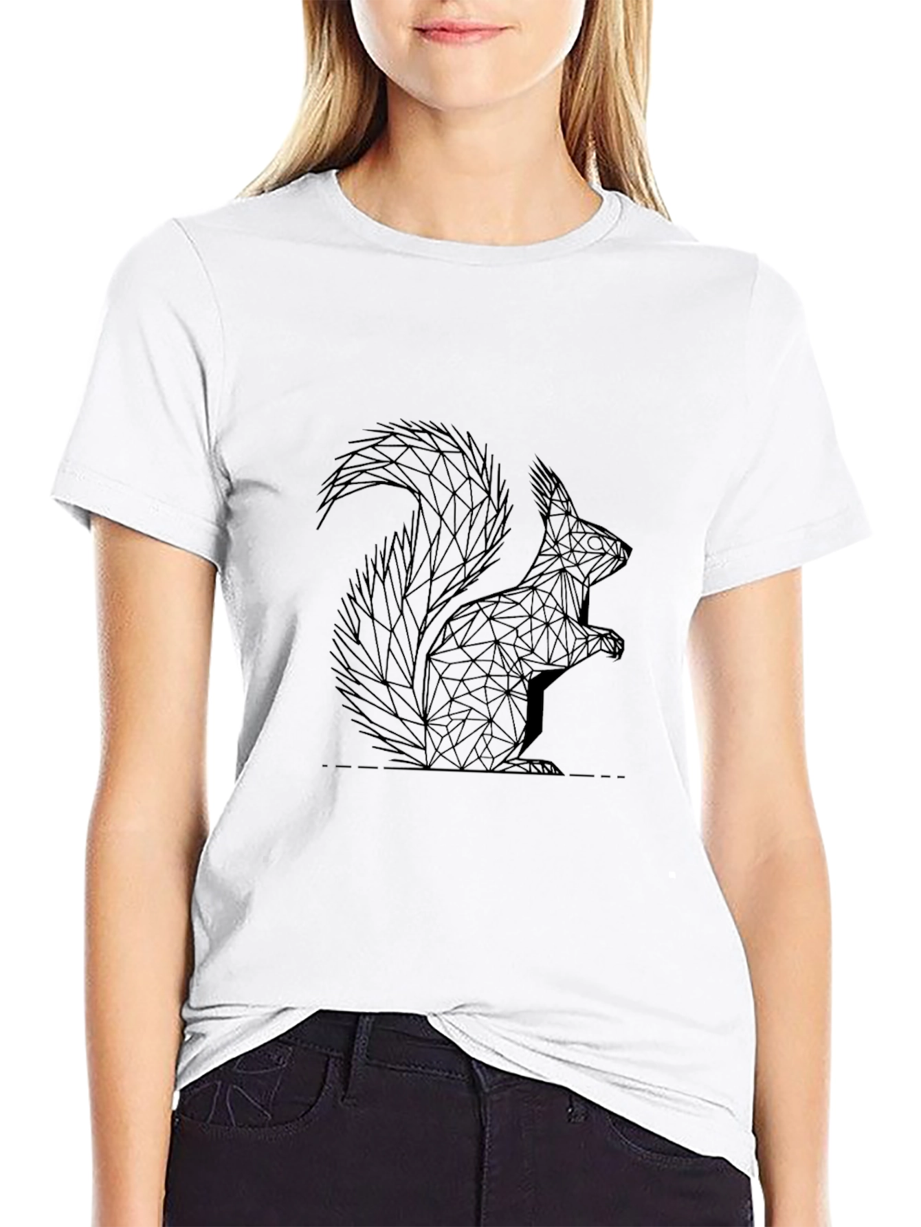 Geometric Squirrel Graphic Black T-Shirt