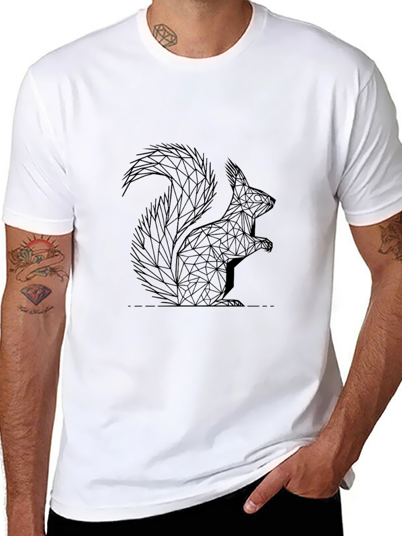 Geometric Squirrel Graphic Black T-Shirt