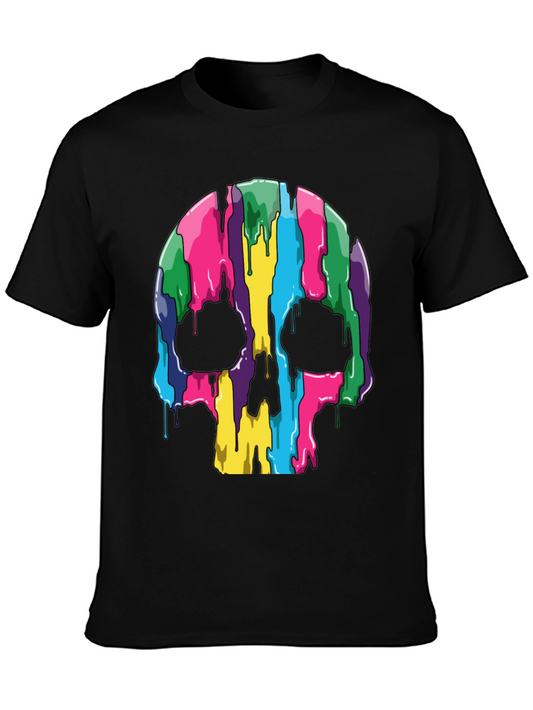 Colorful Dripping Skull Graphic Tee - Black T-Shirt