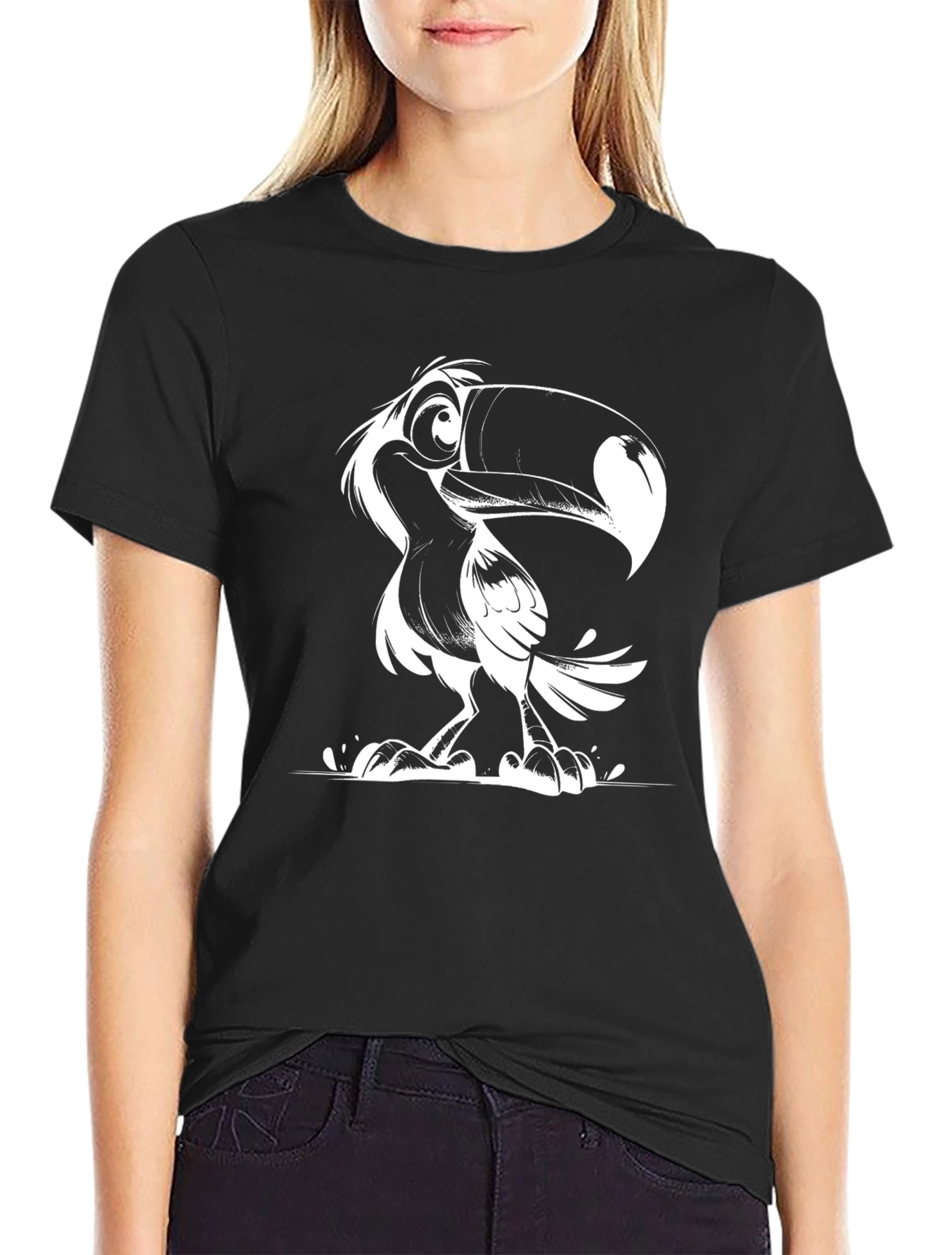 Toucan Cartoon Graphic Black T-Shirt