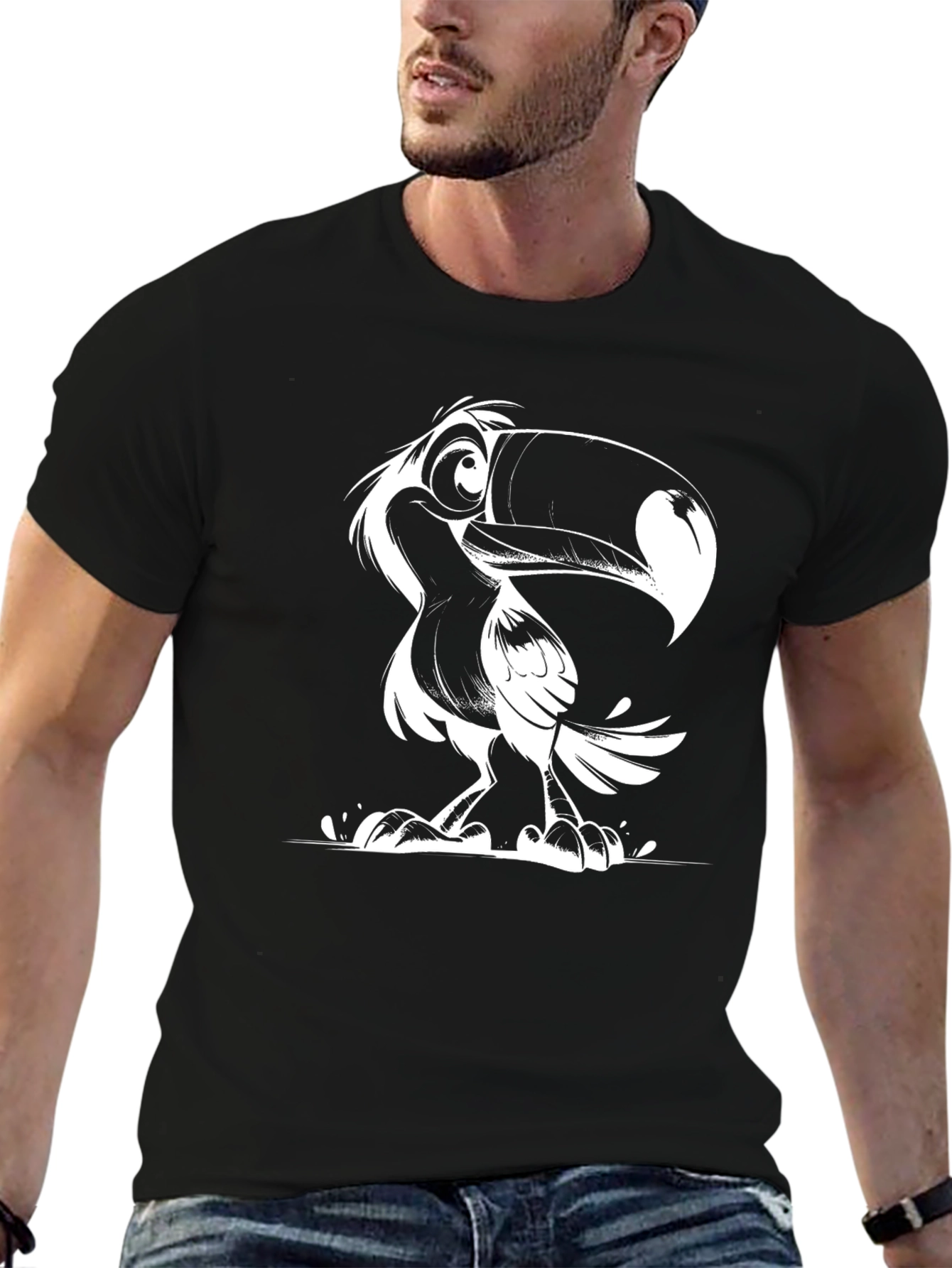 Toucan Cartoon Graphic Black T-Shirt