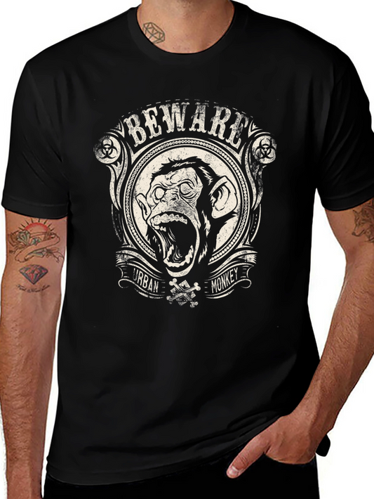 Beware Urban Monkey Graphic T-Shirt - Black