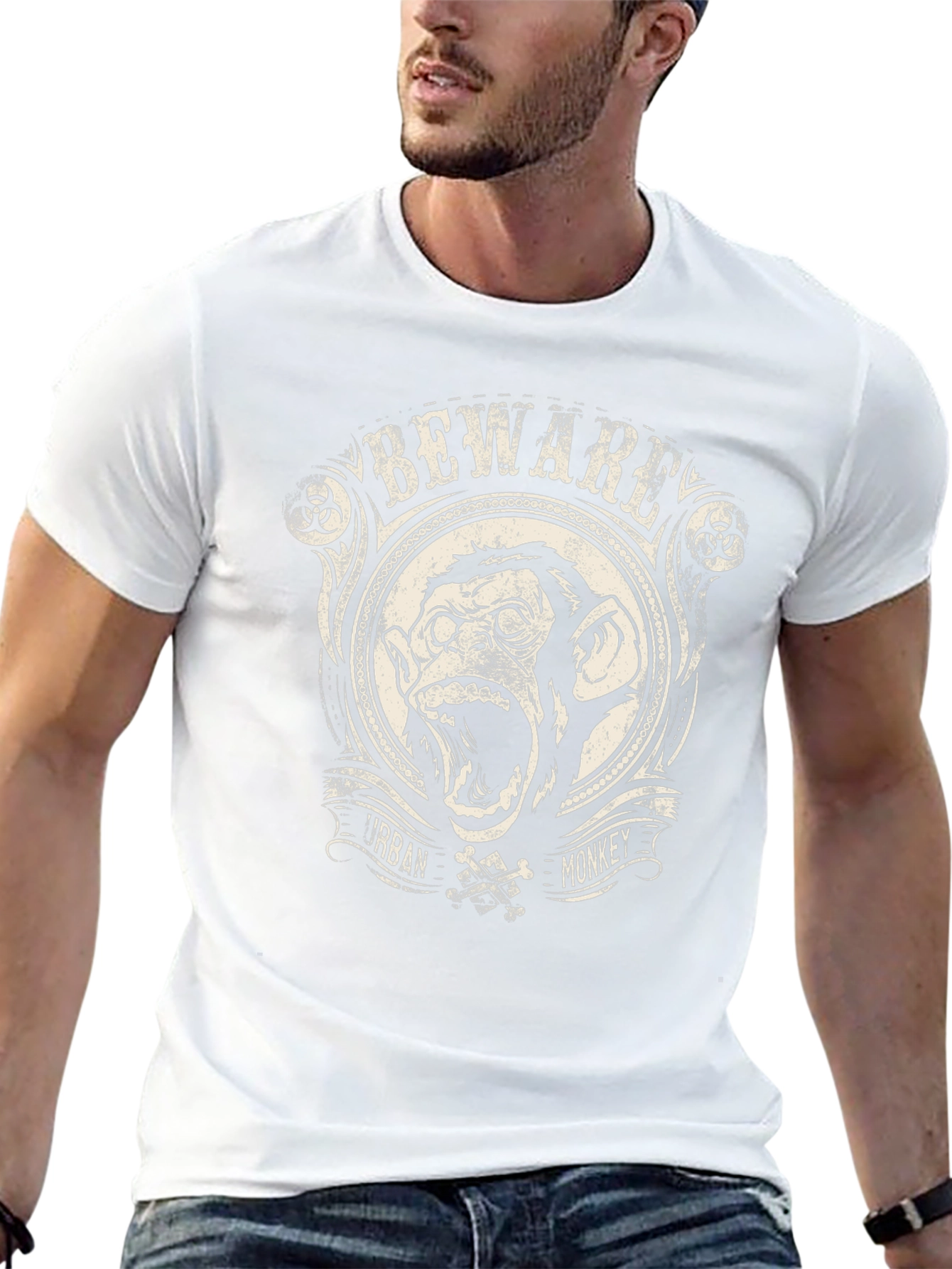 Beware Urban Monkey Graphic T-Shirt - Black