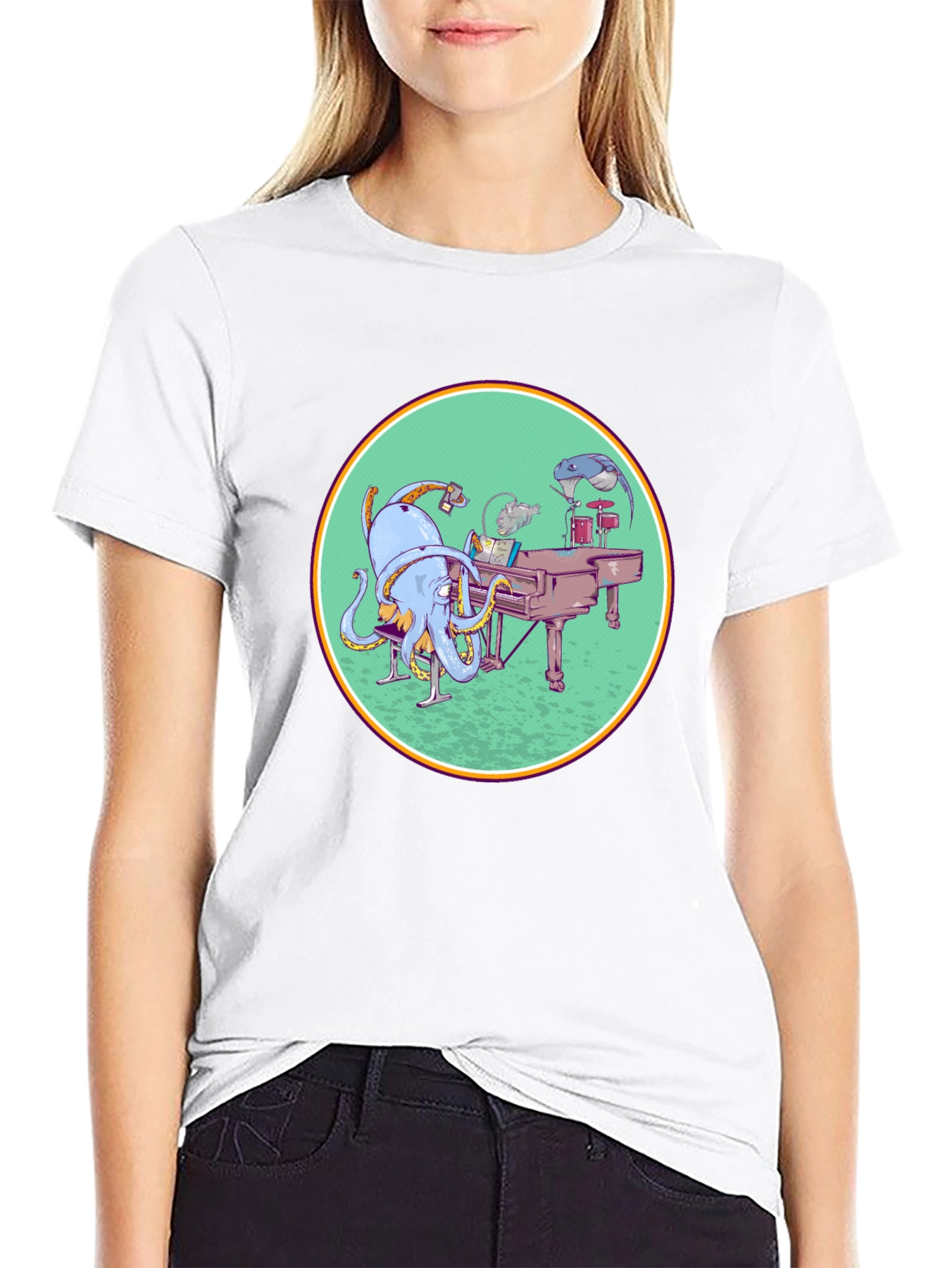 Octopus Musician Graphic Tee - Cool Black T-Shirt