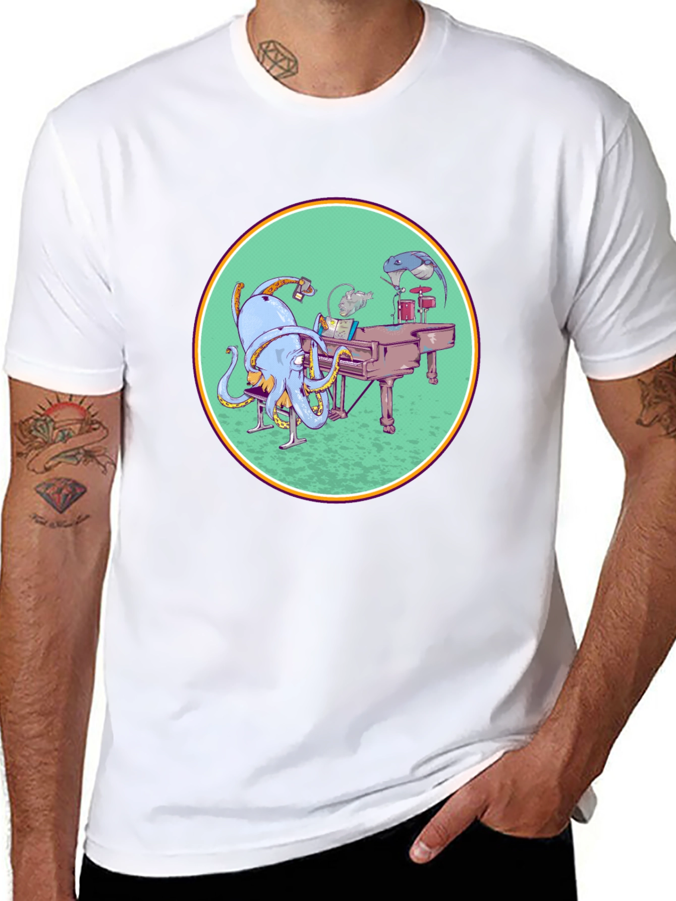 Octopus Musician Graphic Tee - Cool Black T-Shirt