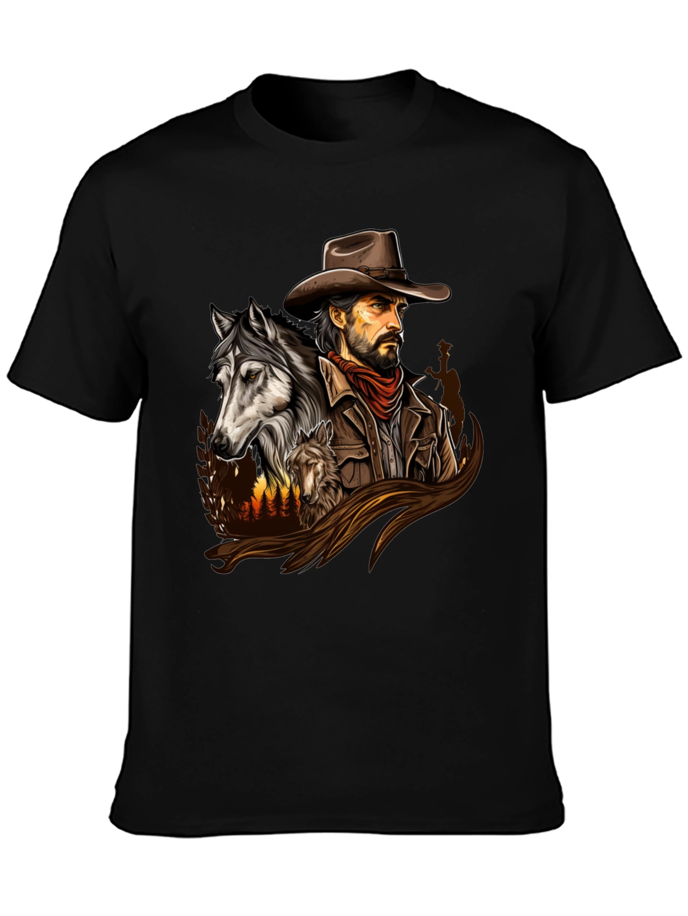 Cowboy & Wolves Graphic Print T-Shirt