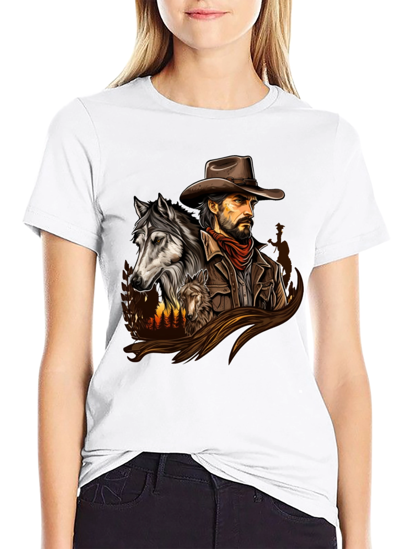 Cowboy & Wolves Graphic Print T-Shirt