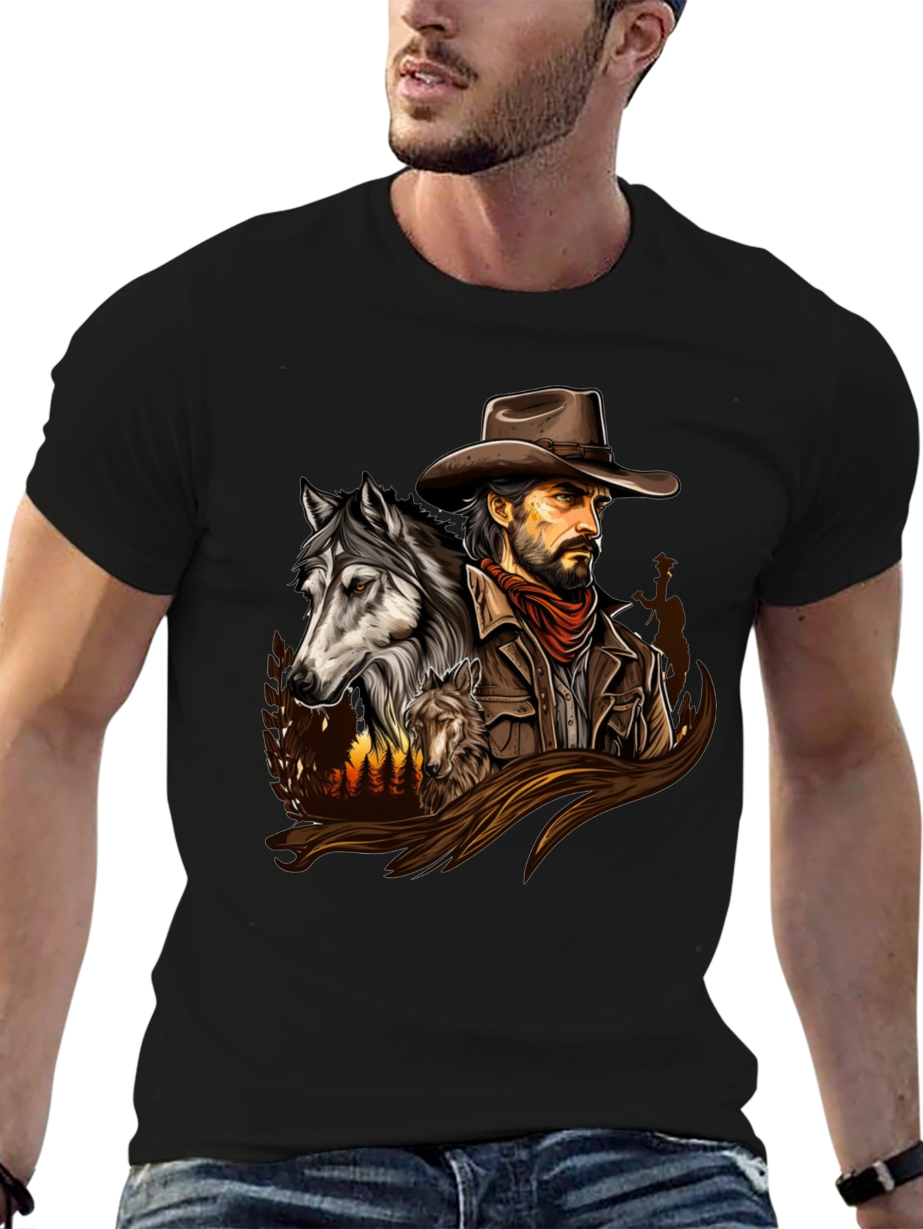 Cowboy & Wolves Graphic Print T-Shirt